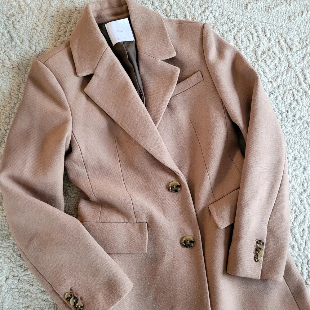 MNG Wool Long Trench Coat Camel Beige Sz S